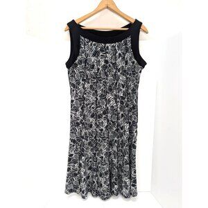 Perceptions New York Women Black and White Floral Design Sleeveless Dress Sz 12